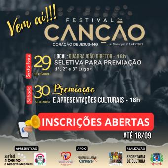 ESTÃO ABERTAS AS INSCRIÇÕES E A VOTAÇÃO PARA ESCOLHA DOS HOMENAGEADOS DO FESTIVAL DA CANÇÃO