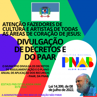 MUNICÍPIO DE CORAÇÃO DE JESUS REGULAMENTA PNAB E PUBLICA O PAAR